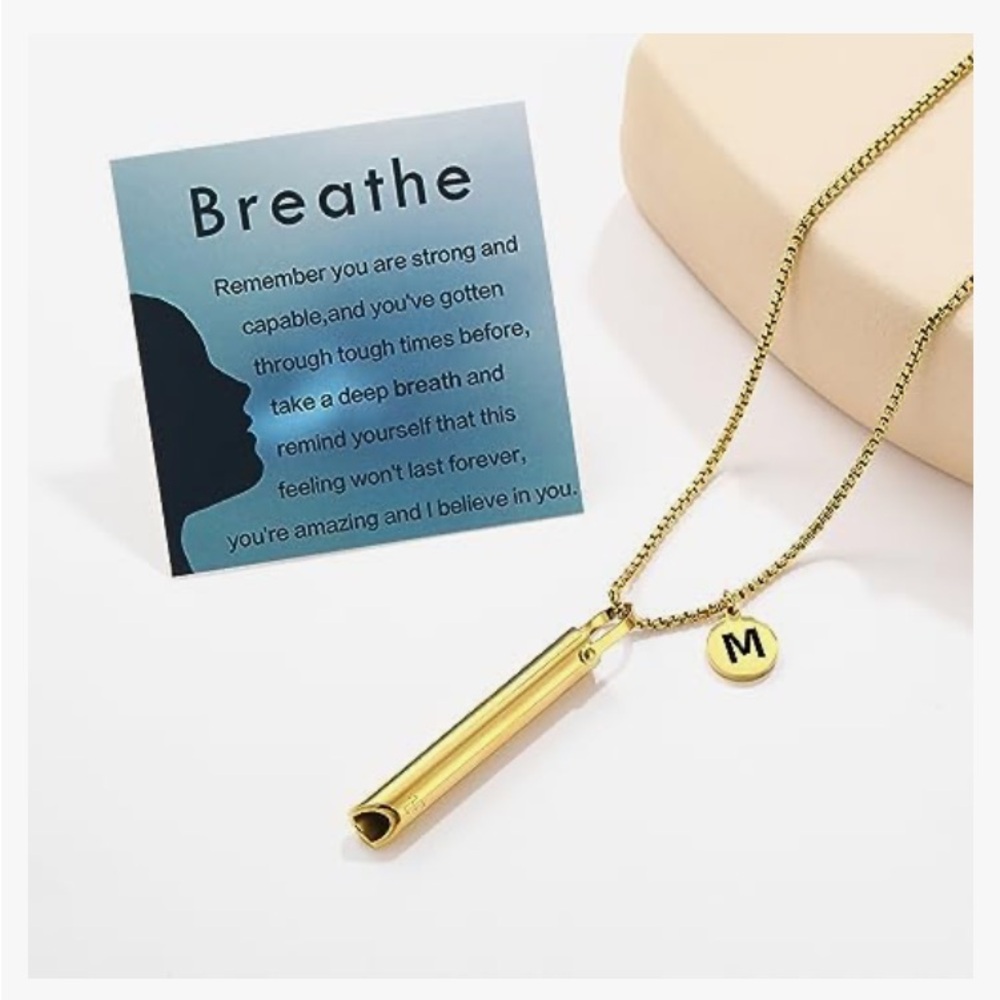 Gold Pendant Anxiety Quit Smoking Necklace with Initial “E”Charm
